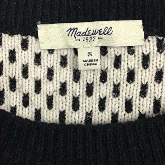 Madewell Fineprint Pullover Crewneck Sweater Black White Vent Sweater sz S - Picture 10 of 13